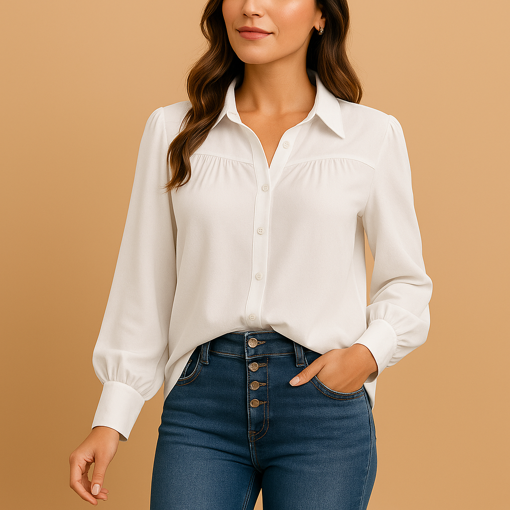 Women’s elegant lantern sleeve blouse with a solid design and comfortable fit, suitable for work, casual outfits, and everyday wear.
