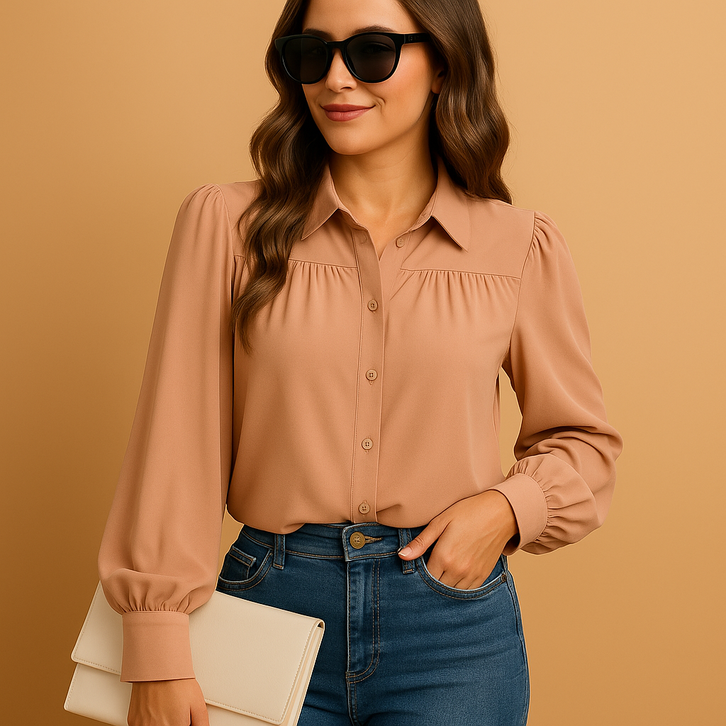 Women’s elegant lantern sleeve blouse with a solid design and comfortable fit, suitable for work, casual outfits, and everyday wear.