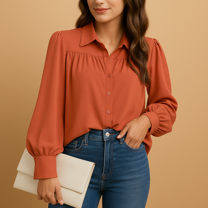 Women’s elegant lantern sleeve blouse with a solid design and comfortable fit, suitable for work, casual outfits, and everyday wear.