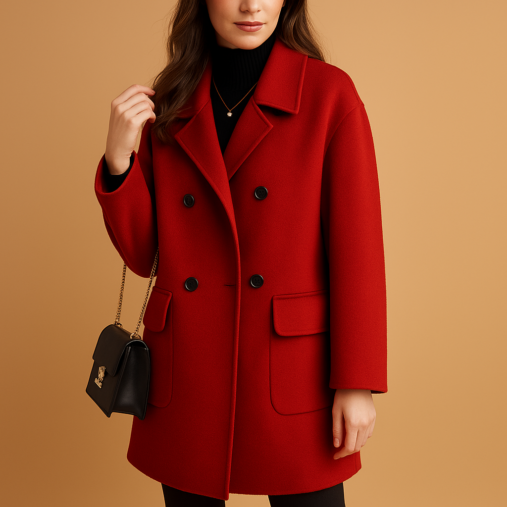 Elegant long coat for women with a feminine silhouette, minimalist solid design, and timeless colors suitable for spring, autumn, and winter.