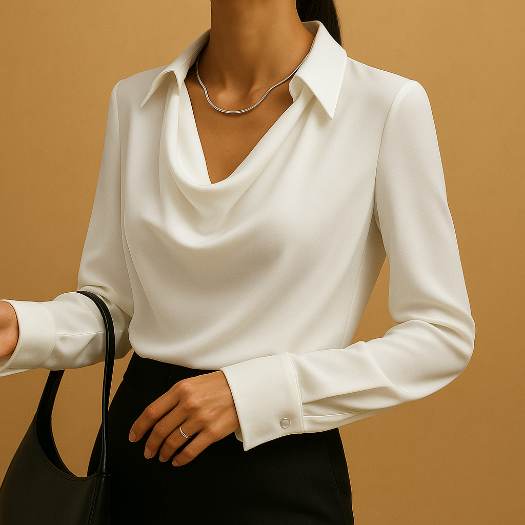 Women’s elegant long sleeve blouse with a tailored fit and lightweight feel, suitable for work, formal occasions, and everyday wear.