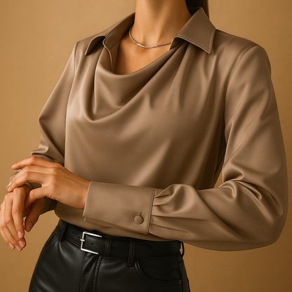 Women’s elegant long sleeve blouse with a tailored fit and lightweight feel, suitable for work, formal occasions, and everyday wear.