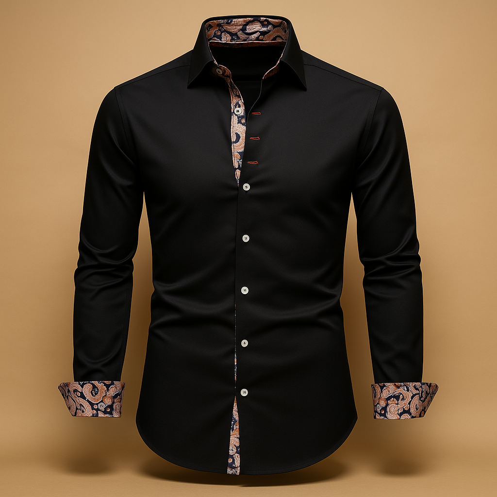 Elegant long sleeve dress shirt for men with a refined fit and classic design, ideal for formal occasions, evening dinners, and smart casual outfits.