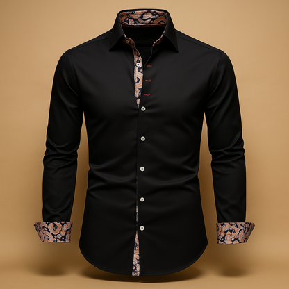 Elegant long sleeve dress shirt for men with a refined fit and classic design, ideal for formal occasions, evening dinners, and smart casual outfits.