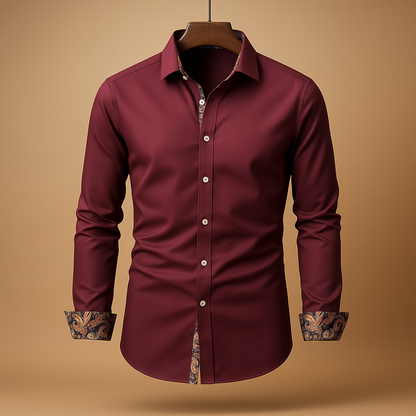 Elegant long sleeve dress shirt for men with a refined fit and classic design, ideal for formal occasions, evening dinners, and smart casual outfits.