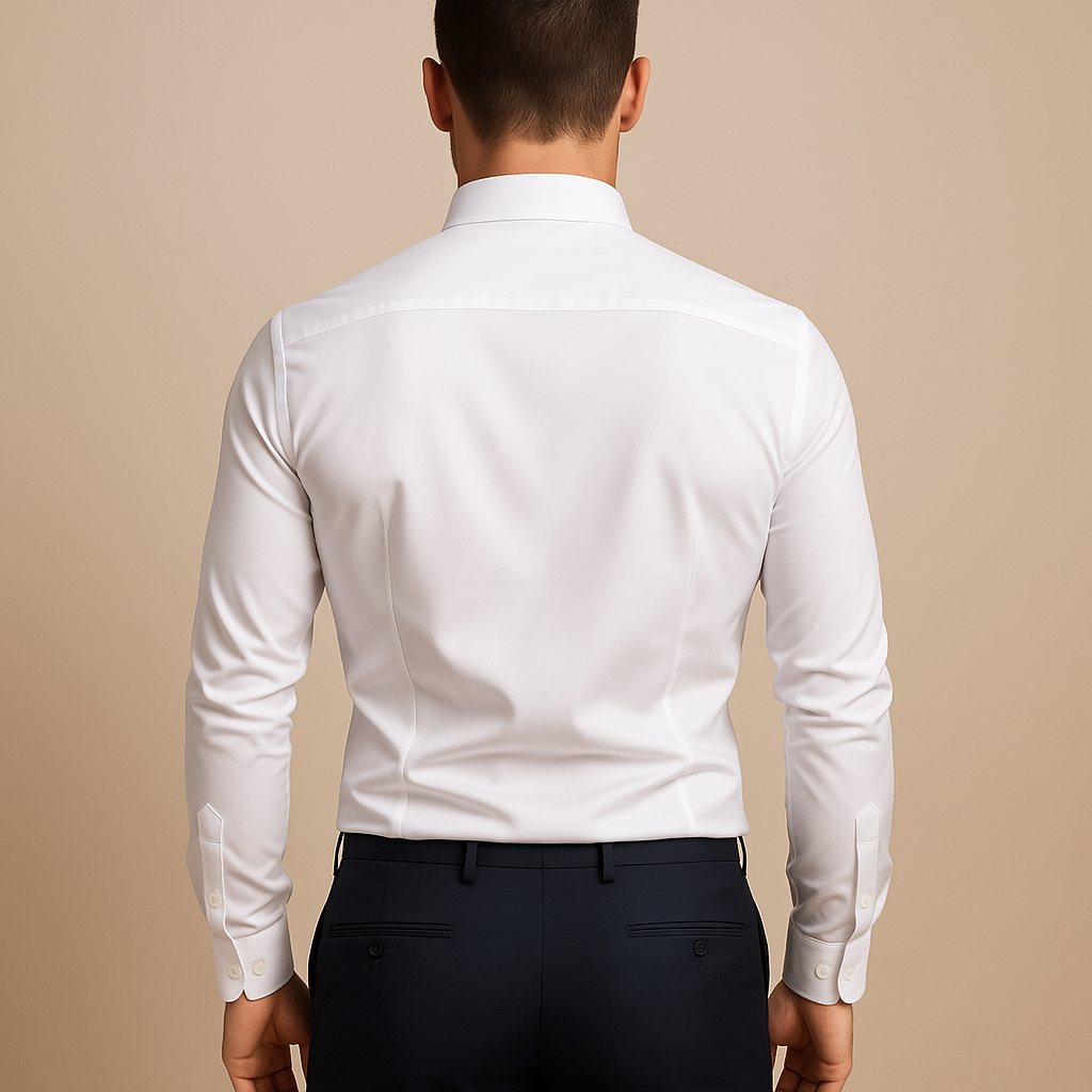 Elegant long sleeve dress shirt for men with a refined fit and classic design, ideal for formal occasions, evening dinners, and smart casual outfits.