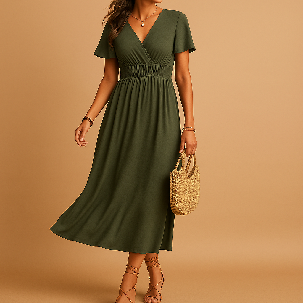 Chic V Neck Knee Length Women's Dress - VibreMode