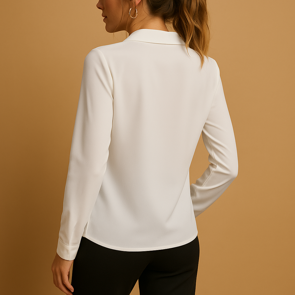 Women’s elegant solid button-up blouse with a tailored feminine fit, suitable for work, everyday wear, and evening outfits.