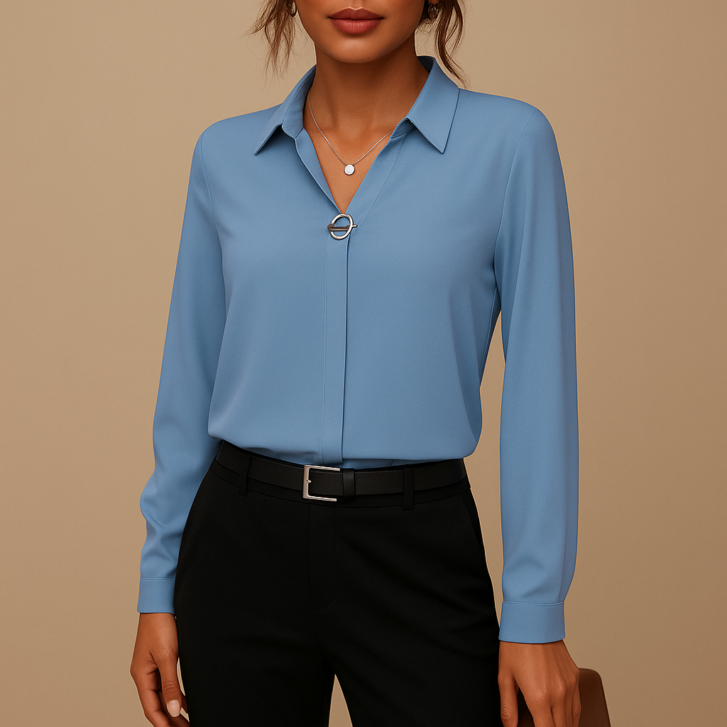 Women’s elegant solid button-up blouse with a tailored feminine fit, suitable for work, everyday wear, and evening outfits.