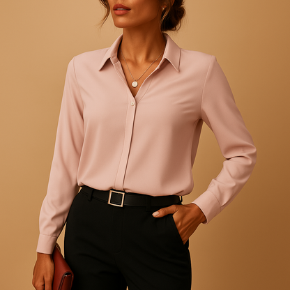 Women’s elegant solid button-up blouse with a tailored feminine fit, suitable for work, everyday wear, and evening outfits.