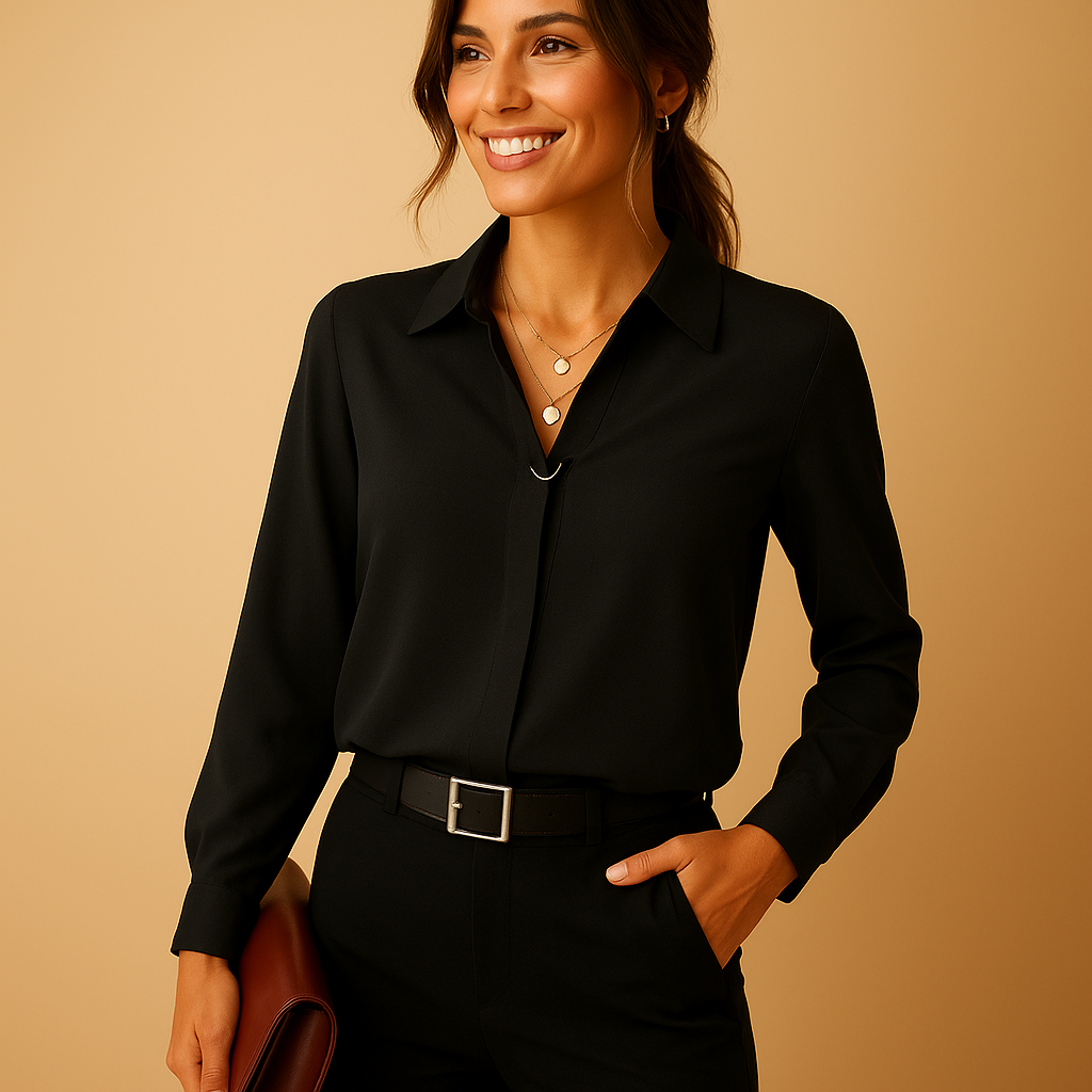 Women's Solid Button-Up Blouse - VibreMode