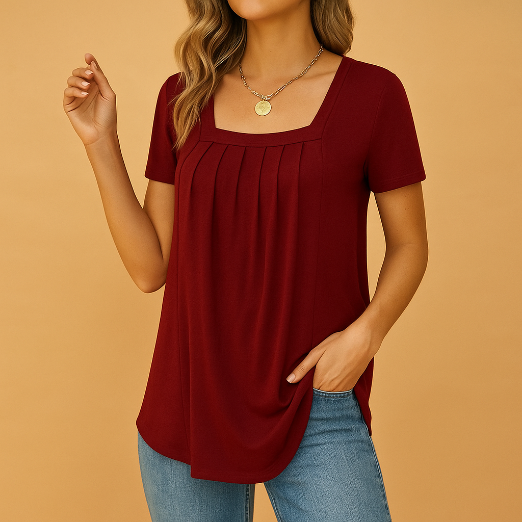 Women’s elegant square neck blouse with a loose and comfortable fit, suitable for daily wear, work outfits, and casual styling.