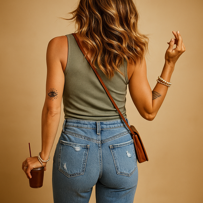 Women’s elegant summer tank top with a u-neck and slim fit, ideal for warm days, casual outfits, beach trips, and city wear.