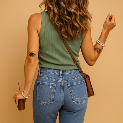 Women’s elegant summer tank top with a u-neck and slim fit, ideal for warm days, casual outfits, beach trips, and city wear.