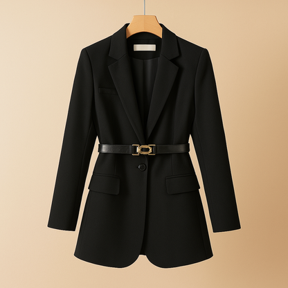 Elegant tailored blazer for women with a fitted silhouette and minimalist design, perfect for work, business occasions, or evening wear.