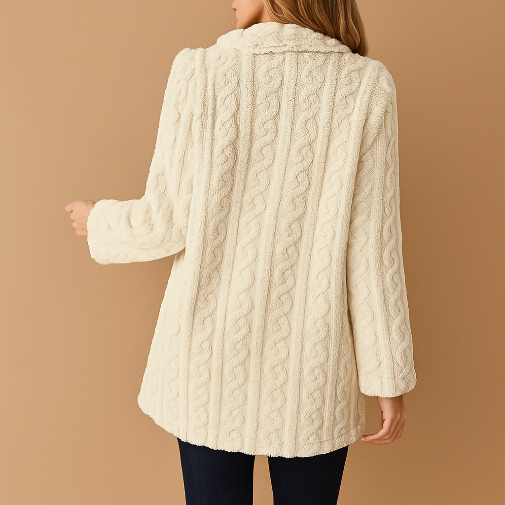 Elegant tailored winter coat for women with structured silhouette, available in apricot, black, red, and white, perfect for winter days and evenings out.