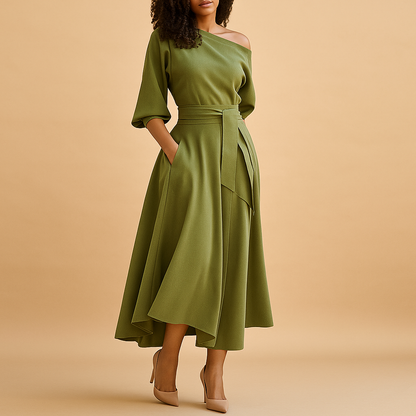 Women’s elegant waist tie dress with flattering silhouette, perfect for weddings, parties, day trips, and stylish everyday occasions.
