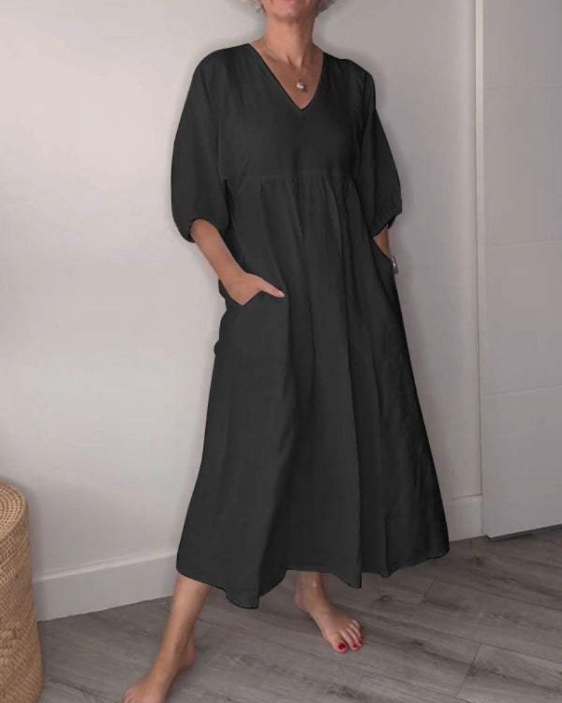 Women's Summer Dress Puff Sleeves V-Neck
