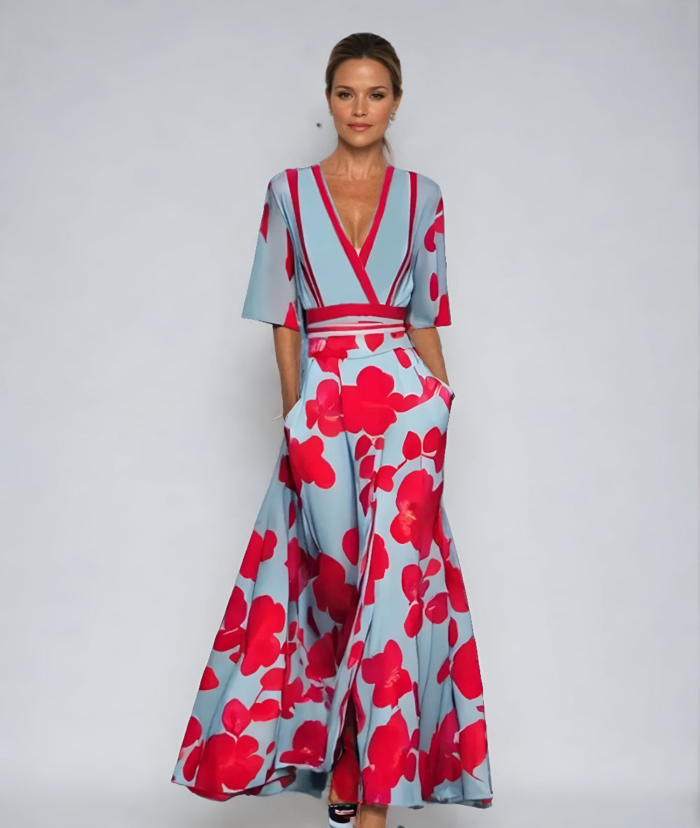 Women's Floral Maxi Dress V-Neck Wrap Style