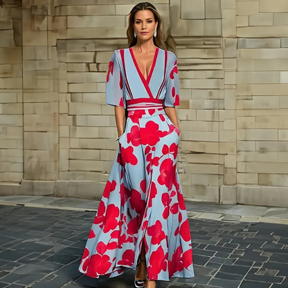 Women's Floral Maxi Dress V-Neck Wrap Style