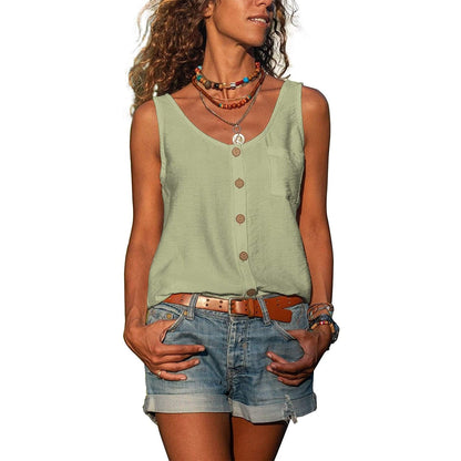 Women's Sleeveless Tank Button Front - VibreMode
