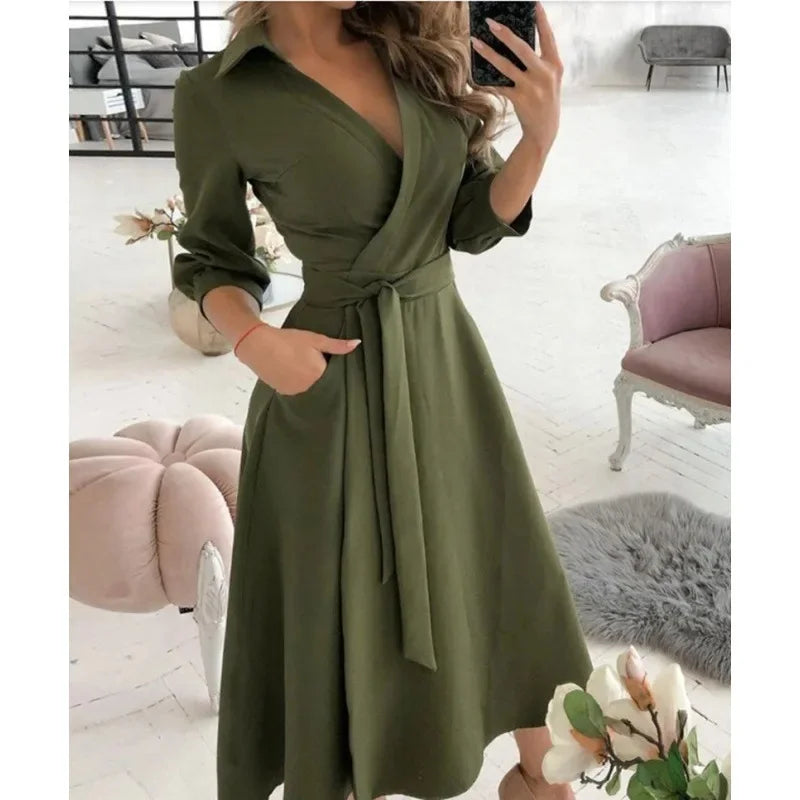 Image of Elizabeth | Women's Tie Waist A-Line Midi Dress
