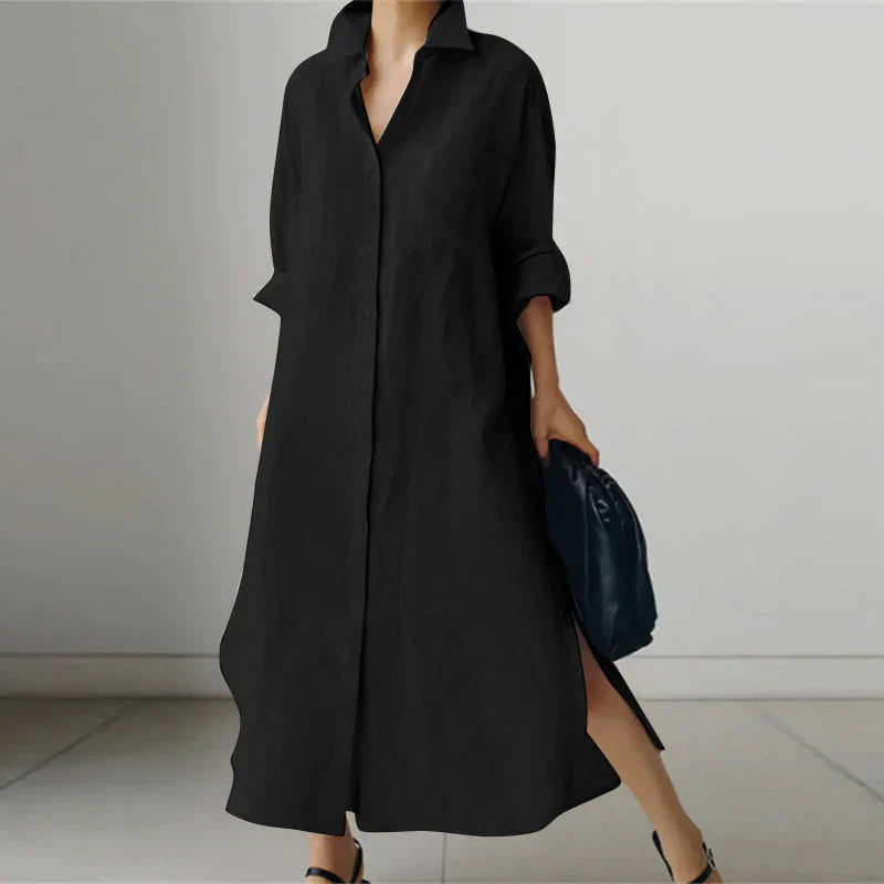 Women's Long Sleeve Maxi Dress Button Down