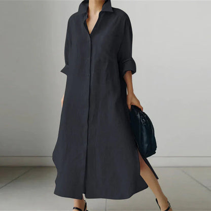 Women's Long Sleeve Maxi Dress Button Down
