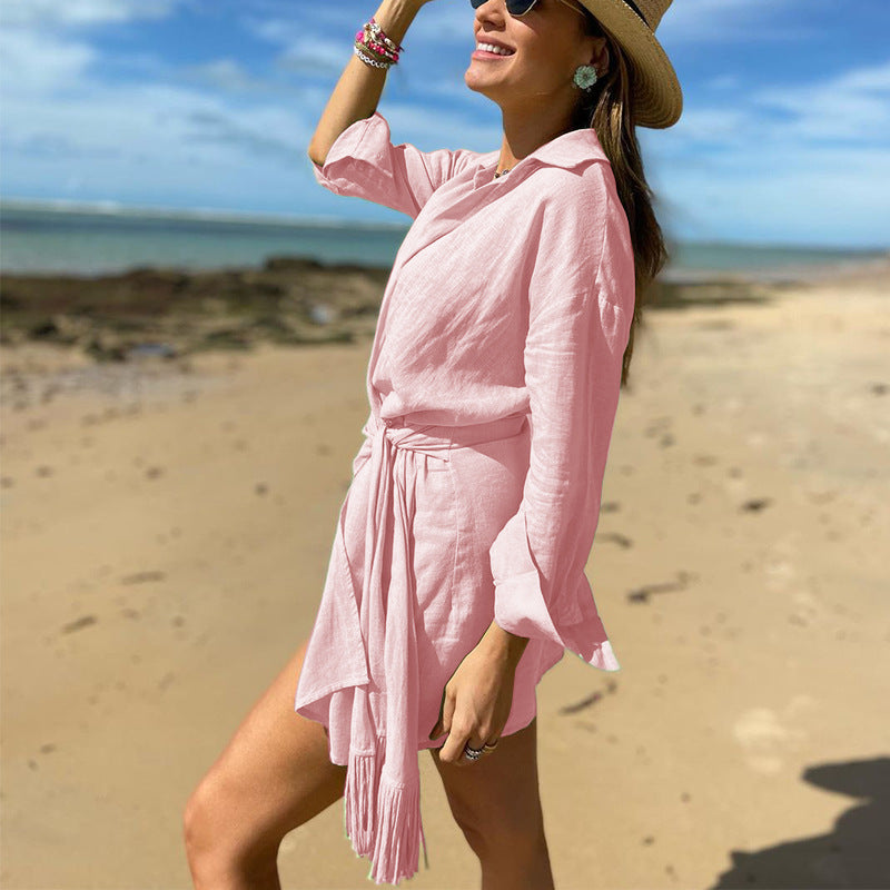 Image of Ellen | Women's Tie Waist Wrap Mini Dress
