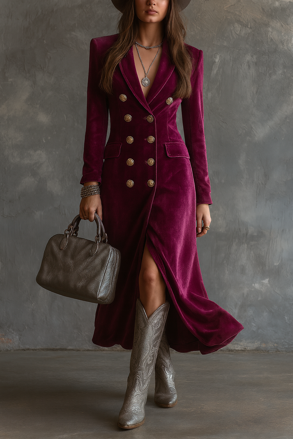 Women's V-Neck Midi Dress Button Front - VibreMode