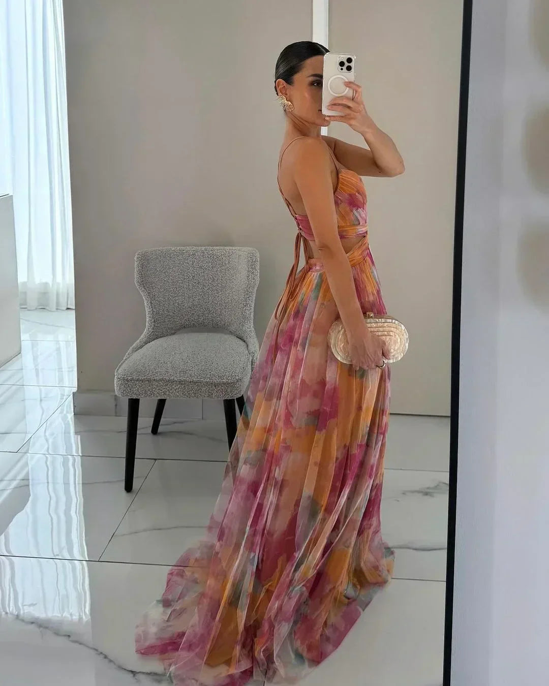 Elegant Long Sleeve Maxi Dress with Ruffled Details