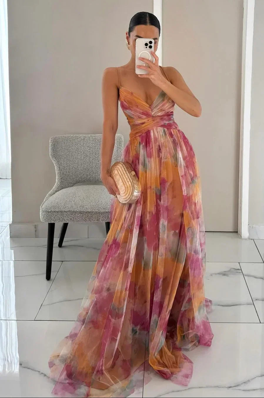 Elegant Long Sleeve Maxi Dress with Ruffled Details - VibreMode