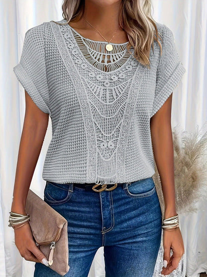 Chic Crochet Short Sleeve Summer Blouse Top
