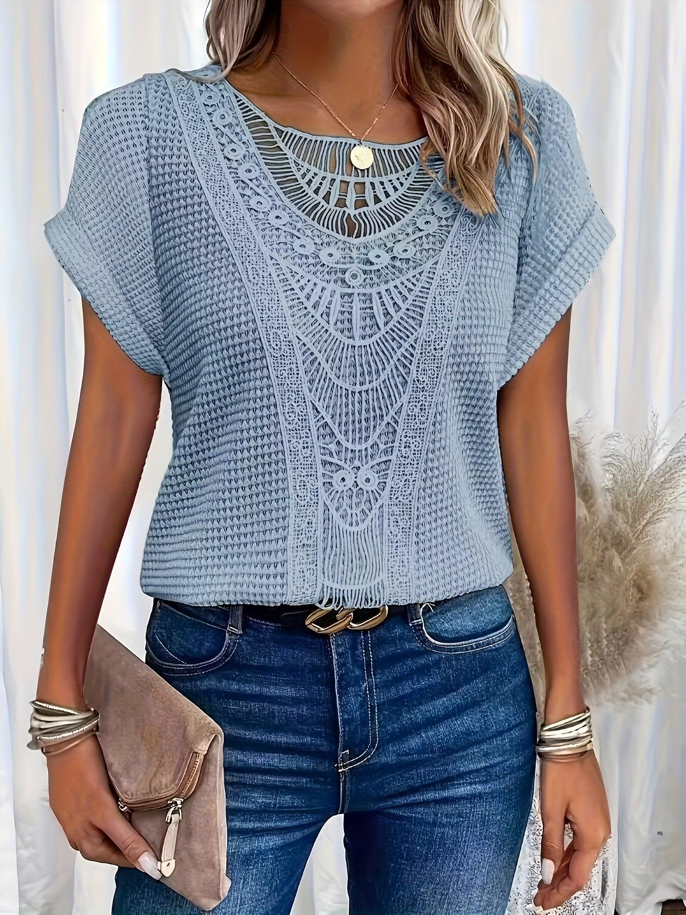 Chic Crochet Short Sleeve Summer Blouse Top