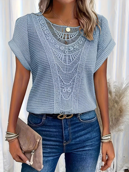 Chic Crochet Short Sleeve Summer Blouse Top