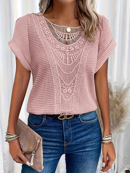 Chic Crochet Short Sleeve Summer Blouse Top