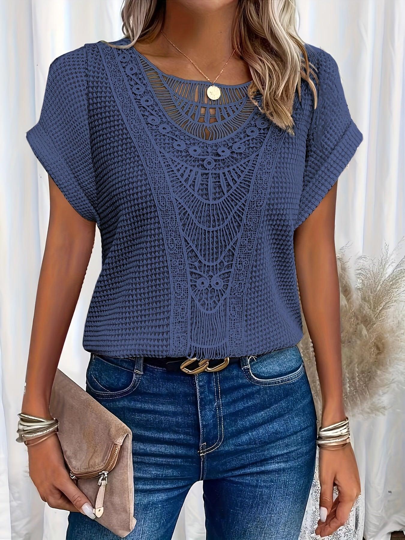Chic Crochet Short Sleeve Summer Blouse Top