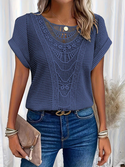 Chic Crochet Short Sleeve Summer Blouse Top