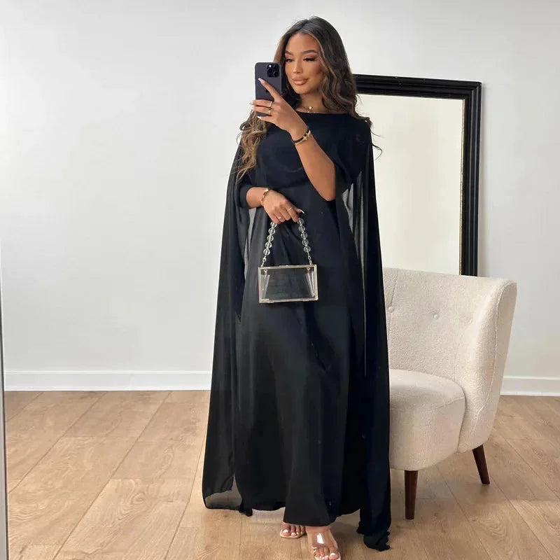 Women's Maxi Dress Cape Sleeve Ankle Length Solid Color