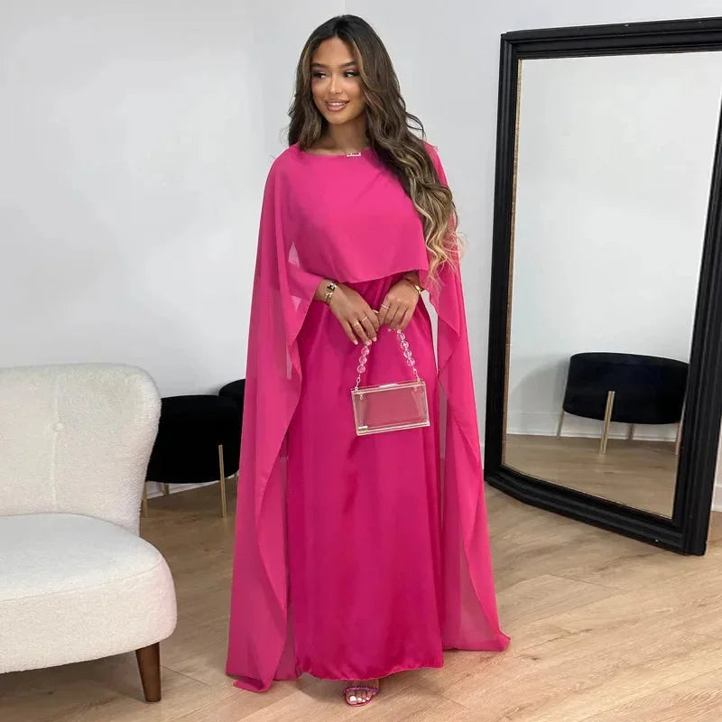 Women's Maxi Dress Cape Sleeve Ankle Length Solid Color