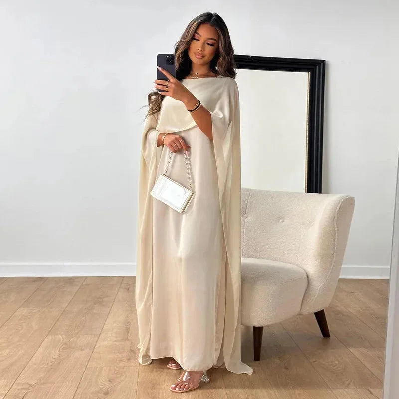Women's Maxi Dress Cape Sleeve Ankle Length Solid Color - VibreMode