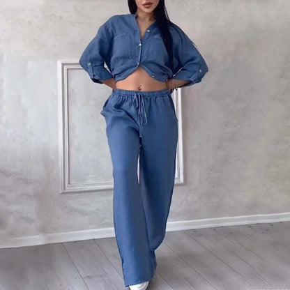 Women's Linen Shirt And Pants Set Lightweight