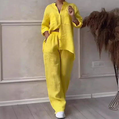 Women's Linen Shirt And Pants Set Lightweight