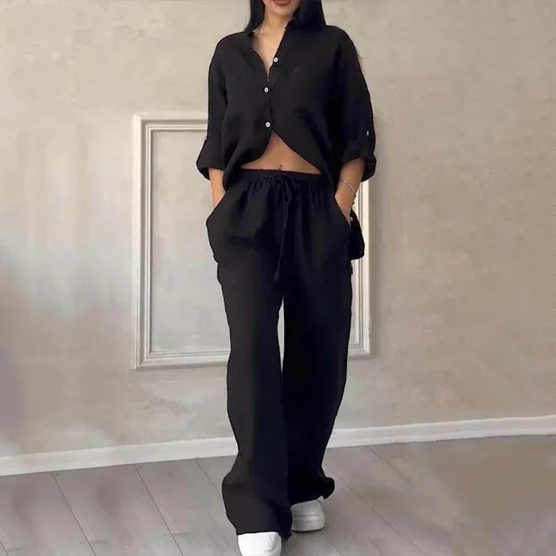 Women's Linen Shirt And Pants Set Lightweight