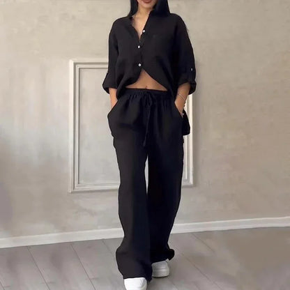 Women's Linen Shirt And Pants Set Lightweight