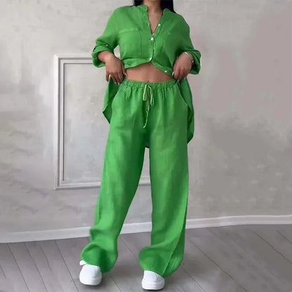 Women's Linen Shirt And Pants Set Lightweight