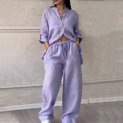 Women's Linen Shirt And Pants Set Lightweight