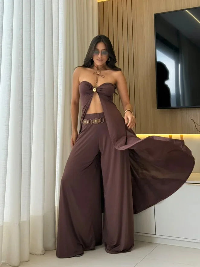 Women's Palazzo Pants Crop Set - VibreMode