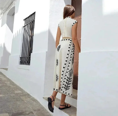 Women's Embroidered Sleeveless Dress Set