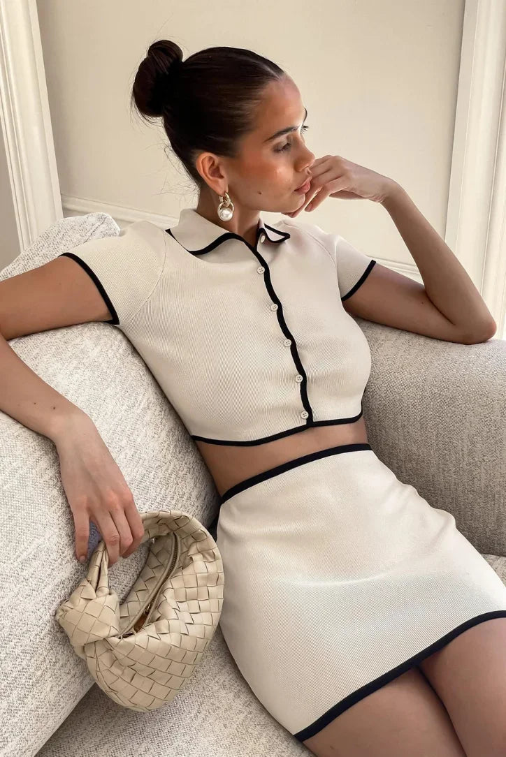 Women's Mini Dress White With Black Trim - VibreMode